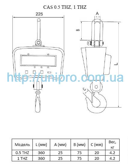 Весы электронные крановые индикаторные Cas THZ-0,5 (НПВ: 500 кг, d=200 г, аккумулятор)